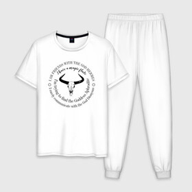 Мужская пижама хлопок с принтом DARK GOBY в Петрозаводске, 100% хлопок | брюки и футболка прямого кроя, без карманов, на брюках мягкая резинка на поясе и по низу штанин
 | бычок | иностранные | надписи | приколы | слова
