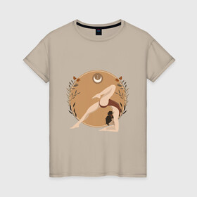 Женская футболка хлопок с принтом Yoga в Петрозаводске, 100% хлопок | прямой крой, круглый вырез горловины, длина до линии бедер, слегка спущенное плечо | девушка | йога | купальник | спорт | цветы