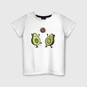 Детская футболка хлопок с принтом Кавай авокадо в Петрозаводске, 100% хлопок | круглый вырез горловины, полуприлегающий силуэт, длина до линии бедер | kawai | авакадо | авокадо | каваи | кавайные рисунки | мяч