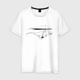 Мужская футболка хлопок с принтом Тирекс динозавр на дельтаплане в Петрозаводске, 100% хлопок | прямой крой, круглый вырез горловины, длина до линии бедер, слегка спущенное плечо. | t rex | дельтаплан | динозавр | полет | тирекс