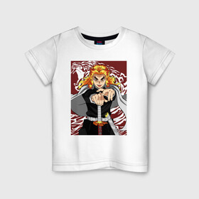 Детская футболка хлопок с принтом Огненный тигр Ренгоку в Петрозаводске, 100% хлопок | круглый вырез горловины, полуприлегающий силуэт, длина до линии бедер | demon slayer | giyuu tomioka | kamado nedzuko | kimetsu no yaiba | kyojuro rengoku | tanziro | гию | зеницу | иноске | камадо танджиро | кёдзюро | клинок рассекающий демонов | ренгоку | рэнгоку кёджуро | столп огня | танжиро | томиока