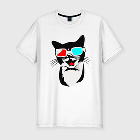 Мужская футболка хлопок Slim с принтом 3D Cat в Петрозаводске, 92% хлопок, 8% лайкра | приталенный силуэт, круглый вырез ворота, длина до линии бедра, короткий рукав | animal | cat | cute | kitty | meow | друг | животные | киска | китти | кот | котенок | котик | котэ | кошечка | кошка | милый | мур | мяу | питомец