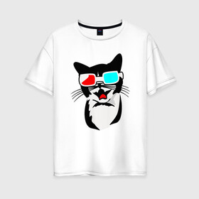 Женская футболка хлопок Oversize с принтом 3D Cat в Петрозаводске, 100% хлопок | свободный крой, круглый ворот, спущенный рукав, длина до линии бедер
 | animal | cat | cute | kitty | meow | друг | животные | киска | китти | кот | котенок | котик | котэ | кошечка | кошка | милый | мур | мяу | питомец