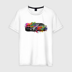 Мужская футболка хлопок с принтом автомобиль бмв в Петрозаводске, 100% хлопок | прямой крой, круглый вырез горловины, длина до линии бедер, слегка спущенное плечо. | авто | автомобиль | арт | краски | машина | тачка