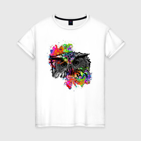 Женская футболка хлопок с принтом взгляд совы в Петрозаводске, 100% хлопок | прямой крой, круглый вырез горловины, длина до линии бедер, слегка спущенное плечо | арт | краски | перья | птица | сова | цвет
