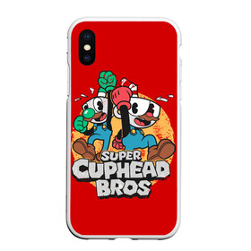 Чехол для iPhone XS Max матовый с принтом Super Cuphead Bros в Петрозаводске, Силикон | Область печати: задняя сторона чехла, без боковых панелей | arkade | cup head | cuphead | game | games | mario | аркада | игра | игры | кап хэд | капхед | купа хэд | марио | сгз руфв | сгзруфв | чашкоголовый