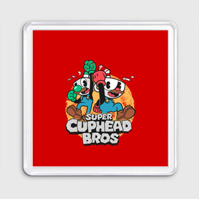 Магнит 55*55 с принтом Super Cuphead Bros в Петрозаводске, Пластик | Размер: 65*65 мм; Размер печати: 55*55 мм | arkade | cup head | cuphead | game | games | mario | аркада | игра | игры | кап хэд | капхед | купа хэд | марио | сгз руфв | сгзруфв | чашкоголовый