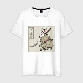 Мужская футболка хлопок с принтом Кролик Самурай Rabbit Samurai в Петрозаводске, 100% хлопок | прямой крой, круглый вырез горловины, длина до линии бедер, слегка спущенное плечо. | art | cyberpunk samurai | ninja | oni | rdsmry | ronin | samurai | shogun | ukiyo e | арт | живопись | животные | заяц | киберпанк самурай | мерч | прикол | путь воина | путь самурая | ронин | сёгун | токио | укиё э | фреска | харакири