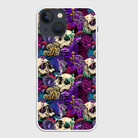 Чехол для iPhone 13 mini с принтом Психоделика   черепа и грибы в Петрозаводске,  |  | абстракция | грибы | паттерн | психоделика | текстуры | цветы | череп | черепа