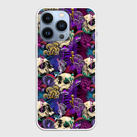 Чехол для iPhone 13 Pro с принтом Психоделика   черепа и грибы в Петрозаводске,  |  | абстракция | грибы | паттерн | психоделика | текстуры | цветы | череп | черепа