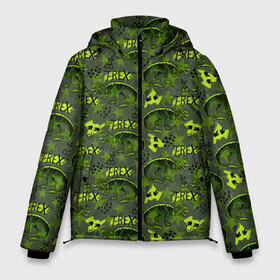 Мужская зимняя куртка 3D с принтом Динозавры T-rex в Петрозаводске, верх — 100% полиэстер; подкладка — 100% полиэстер; утеплитель — 100% полиэстер | длина ниже бедра, свободный силуэт Оверсайз. Есть воротник-стойка, отстегивающийся капюшон и ветрозащитная планка. 

Боковые карманы с листочкой на кнопках и внутренний карман на молнии. | t rex | абстракция | динозавры | паттерн | текстуры | тирекс