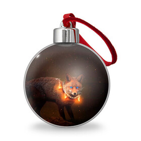 Ёлочный шар с принтом Лисица с гирляндой в Петрозаводске, Пластик | Диаметр: 77 мм | fox | foxy | животное | звери | лиса | лисенок | лисичка | милая | рыжая | фокс
