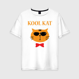 Женская футболка хлопок Oversize с принтом Kool kat в Петрозаводске, 100% хлопок | свободный крой, круглый ворот, спущенный рукав, длина до линии бедер
 | animal | cat | cute | kitty | meow | друг | животные | киска | китти | кот | котенок | котик | котэ | кошечка | кошка | милый | мур | мяу | питомец