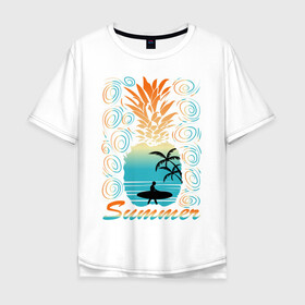 Мужская футболка хлопок Oversize с принтом ЛЕТО в Петрозаводске, 100% хлопок | свободный крой, круглый ворот, “спинка” длиннее передней части | beach | holiday | print | sea | summer | sun | surf | ананас | лето | море | острова | отдых | отпуск | пальмы | пейзаж | песок | пляж | серфинг | солнце