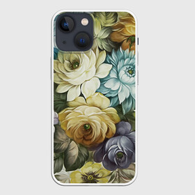 Чехол для iPhone 13 mini с принтом Цветы на белом фоне в Петрозаводске,  |  | декоративная роспись | живопись | жостово | жостовская роспись | розы | цветы
