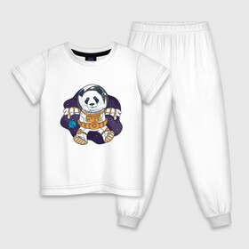 Детская пижама хлопок с принтом Милая Космическая Панда в Петрозаводске, 100% хлопок |  брюки и футболка прямого кроя, без карманов, на брюках мягкая резинка на поясе и по низу штанин
 | Тематика изображения на принте: animals | astronaut | cosmonaut | cute panda | earth | helmet | kawaii | panda | pet | pets | space | space panda | астронавт | в космосе | в шлеме | детский рисунок | животные | звёзды | земля | космонавт | космос | медведь | медвежонок