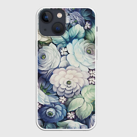 Чехол для iPhone 13 mini с принтом Цветы на синем фоне в Петрозаводске,  |  | декоративная роспись | живопись | жостово | жостовская роспись | розы | цветы