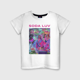 Детская футболка хлопок с принтом SODA LUV в Петрозаводске, 100% хлопок | круглый вырез горловины, полуприлегающий силуэт, длина до линии бедер | Тематика изображения на принте: luv | melon | music | soda | sodaluv | бигасс | коми | лав | лого | лув | мелон | сода