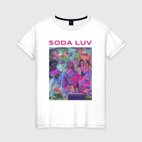 Женская футболка хлопок с принтом SODA LUV в Петрозаводске, 100% хлопок | прямой крой, круглый вырез горловины, длина до линии бедер, слегка спущенное плечо | luv | melon | music | soda | sodaluv | бигасс | коми | лав | лого | лув | мелон | сода