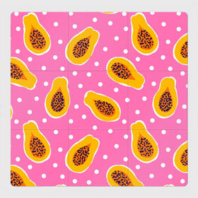 Магнитный плакат 3Х3 с принтом Папайя на розовом в Петрозаводске, Полимерный материал с магнитным слоем | 9 деталей размером 9*9 см | Тематика изображения на принте: papaya | морская | папайя | паттерн | с папаем | фрукт