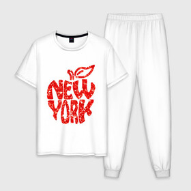 Мужская пижама хлопок с принтом NEW YORK в Петрозаводске, 100% хлопок | брюки и футболка прямого кроя, без карманов, на брюках мягкая резинка на поясе и по низу штанин
 | Тематика изображения на принте: big apple | city | new york | red | tourist | usa | большое яблоко | город | надпись | нью йорк | сша | текст | туризм