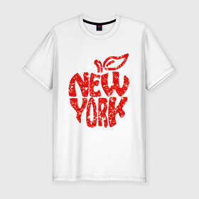 Мужская футболка хлопок Slim с принтом NEW YORK в Петрозаводске, 92% хлопок, 8% лайкра | приталенный силуэт, круглый вырез ворота, длина до линии бедра, короткий рукав | big apple | city | new york | red | tourist | usa | большое яблоко | город | надпись | нью йорк | сша | текст | туризм