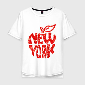 Мужская футболка хлопок Oversize с принтом NEW YORK в Петрозаводске, 100% хлопок | свободный крой, круглый ворот, “спинка” длиннее передней части | Тематика изображения на принте: big apple | city | new york | red | tourist | usa | большое яблоко | город | надпись | нью йорк | сша | текст | туризм