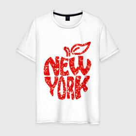 Мужская футболка хлопок с принтом NEW YORK в Петрозаводске, 100% хлопок | прямой крой, круглый вырез горловины, длина до линии бедер, слегка спущенное плечо. | big apple | city | new york | red | tourist | usa | большое яблоко | город | надпись | нью йорк | сша | текст | туризм