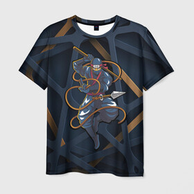 Мужская футболка 3D с принтом Ниндзя в Петрозаводске, 100% полиэфир | прямой крой, круглый вырез горловины, длина до линии бедер | Тематика изображения на принте: ninja | воин | искусство | линии | ниндзюцу | ниндзя | паутина | скрытость | шпион | япония
