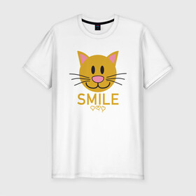Мужская футболка хлопок Slim с принтом Smile Cat в Петрозаводске, 92% хлопок, 8% лайкра | приталенный силуэт, круглый вырез ворота, длина до линии бедра, короткий рукав | animal | cat | cute | kitty | meow | smile | друг | животные | киска | китти | кот | котенок | котик | котэ | кошечка | кошка | милый | мур | мяу | питомец