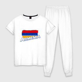 Женская пижама хлопок с принтом Armenia Flag в Петрозаводске, 100% хлопок | брюки и футболка прямого кроя, без карманов, на брюках мягкая резинка на поясе и по низу штанин | armenia | armenya | арарат | армения | армяне | армянин | арцах | горы | ереван | кавказ | народ | саркисян | ссср | страна | флаг