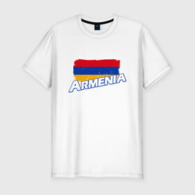 Мужская футболка хлопок Slim с принтом Armenia Flag в Петрозаводске, 92% хлопок, 8% лайкра | приталенный силуэт, круглый вырез ворота, длина до линии бедра, короткий рукав | armenia | armenya | арарат | армения | армяне | армянин | арцах | горы | ереван | кавказ | народ | саркисян | ссср | страна | флаг