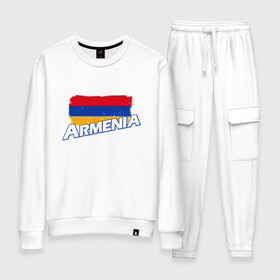 Женский костюм хлопок с принтом Armenia Flag в Петрозаводске, 100% хлопок | на свитшоте круглая горловина, мягкая резинка по низу. Брюки заужены к низу, на них два вида карманов: два 
