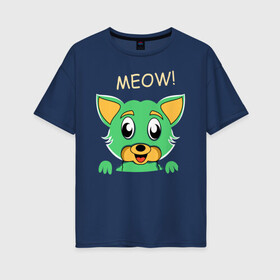 Женская футболка хлопок Oversize с принтом МИЛЫЙ КОТИК в Петрозаводске, 100% хлопок | свободный крой, круглый ворот, спущенный рукав, длина до линии бедер
 | animal | cat | children | green | meow | детские | домашние | животные | зеленый | карман | кис кис | кот | котик | котэ | кошки | малыш | мяу