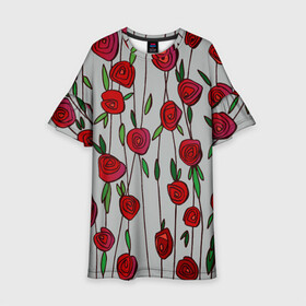 Детское платье 3D с принтом Розы на бетоне в Петрозаводске, 100% полиэстер | прямой силуэт, чуть расширенный к низу. Круглая горловина, на рукавах — воланы | графика | рисунок | роза | серый. цветок