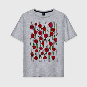 Женская футболка хлопок Oversize с принтом Гирлянды роз в Петрозаводске, 100% хлопок | свободный крой, круглый ворот, спущенный рукав, длина до линии бедер
 | rose | графика | рисунок | роза | цветок