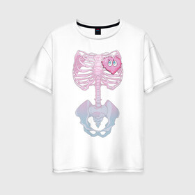 Женская футболка хлопок Oversize с принтом yumemi riamu (Риаму Юмэми) в Петрозаводске, 100% хлопок | свободный крой, круглый ворот, спущенный рукав, длина до линии бедер
 | Тематика изображения на принте: anime | yumemi riamu | аниме | девушки золушки | риаму юмэми | сердце | скелет | хэллоуин