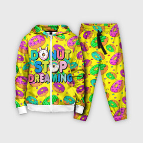 Детский костюм 3D с принтом DONUTS в Петрозаводске,  |  | candys | children | donut | dreaming | food | rainbow | stop | вкусняшки | детские | еда | желтый | крем | мечты | надписи | пончики | сладости | текстуры