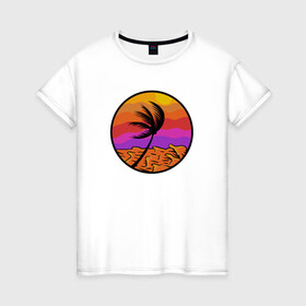 Женская футболка хлопок с принтом Пальма и море в Петрозаводске, 100% хлопок | прямой крой, круглый вырез горловины, длина до линии бедер, слегка спущенное плечо | beach | club | palm | party | sea | summer | tropical | волны | жара | закат | летние | лето | море | пальмы | пляж | тропический