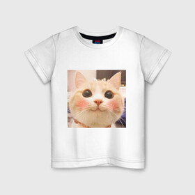 Детская футболка хлопок с принтом Мем про котов в Петрозаводске, 100% хлопок | круглый вырез горловины, полуприлегающий силуэт, длина до линии бедер | Тематика изображения на принте: белый | кот | мем | милый | прикол