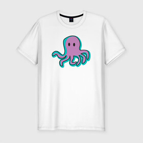 Мужская футболка хлопок Slim с принтом Осьминог в Петрозаводске, 92% хлопок, 8% лайкра | приталенный силуэт, круглый вырез ворота, длина до линии бедра, короткий рукав | cute | octopus | милый | морское | осьминог | осьминожка | паттерн | тентакли | щупальца