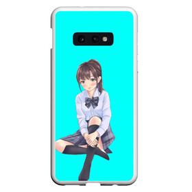 Чехол для Samsung S10E с принтом Anime girl в Петрозаводске, Силикон | Область печати: задняя сторона чехла, без боковых панелей | anime girl | green | аниме | аниме тян на бирюзовом фоне | зеленый фон