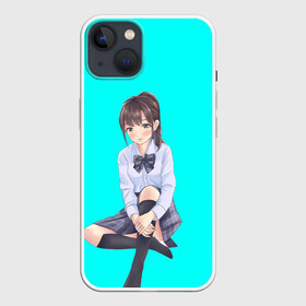 Чехол для iPhone 13 с принтом Anime girl в Петрозаводске,  |  | anime girl | green | аниме | аниме тян на бирюзовом фоне | зеленый фон