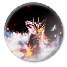 Значок с принтом Лиса с рогами в Петрозаводске,  металл | круглая форма, металлическая застежка в виде булавки | fox | foxy | животное | звери | лиса | лисенок | лисичка | милая | рыжая | фокс