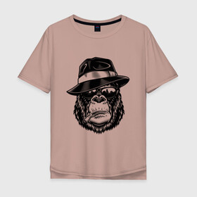 Мужская футболка хлопок Oversize с принтом Gorilla в Петрозаводске, 100% хлопок | свободный крой, круглый ворот, “спинка” длиннее передней части | Тематика изображения на принте: горилла | обезьяна | очки | шляпа