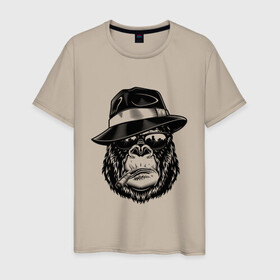 Мужская футболка хлопок с принтом Gorilla в Петрозаводске, 100% хлопок | прямой крой, круглый вырез горловины, длина до линии бедер, слегка спущенное плечо. | Тематика изображения на принте: горилла | обезьяна | очки | шляпа