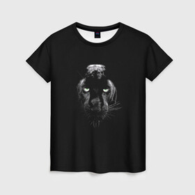 Женская футболка 3D с принтом пантера в Петрозаводске, 100% полиэфир ( синтетическое хлопкоподобное полотно) | прямой крой, круглый вырез горловины, длина до линии бедер | взгляд | зверь | кошка | пантера | хищник