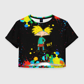 Женская футболка Crop-top 3D с принтом Эй Арнольд! Hey Arnold в Петрозаводске, 100% полиэстер | круглая горловина, длина футболки до линии талии, рукава с отворотами | arnold shortman | helga pataki | hey | hey arnold | nickelodeon | арнольд | арнольд шортмэн | гарольд | детям | джеральд | мальчик | мультфильм | никелодеон | парень | репоголовый | ронда | сидни | старые мультики | стинки