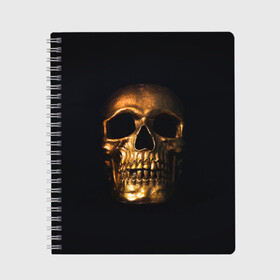 Тетрадь с принтом Golden Skull в Петрозаводске, 100% бумага | 48 листов, плотность листов — 60 г/м2, плотность картонной обложки — 250 г/м2. Листы скреплены сбоку удобной пружинной спиралью. Уголки страниц и обложки скругленные. Цвет линий — светло-серый
 | golden | midas | skull | иллюстрация | черепа