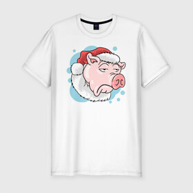 Мужская футболка хлопок Slim с принтом Грустный Джек в Петрозаводске, 92% хлопок, 8% лайкра | приталенный силуэт, круглый вырез ворота, длина до линии бедра, короткий рукав | новый год | поросёнок | праздник | рождество | свинья | сочельник